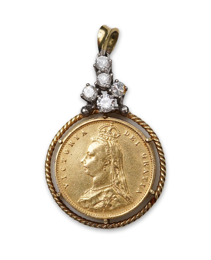 A gold half sovereign pendant, circa 1887 and later